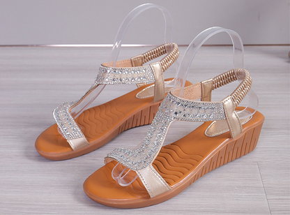 Chic & Shiny Reinstones Wedge Sandals