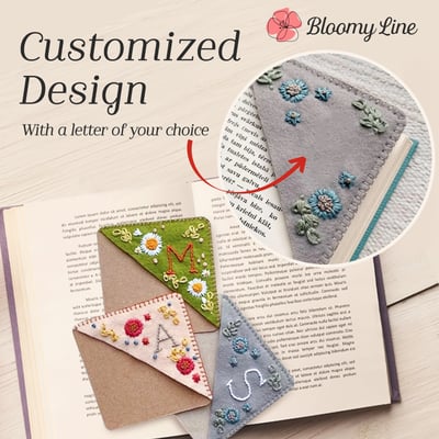 Bloomy Line - Last day 70% OFF - Personalized Hand Embroidered Corner Bookmark