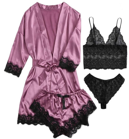 🔥LAST DAY SALE 49% OFF 🔥Valentine's Day 4 Pack Lace and Satin Pajamas Set 🌹