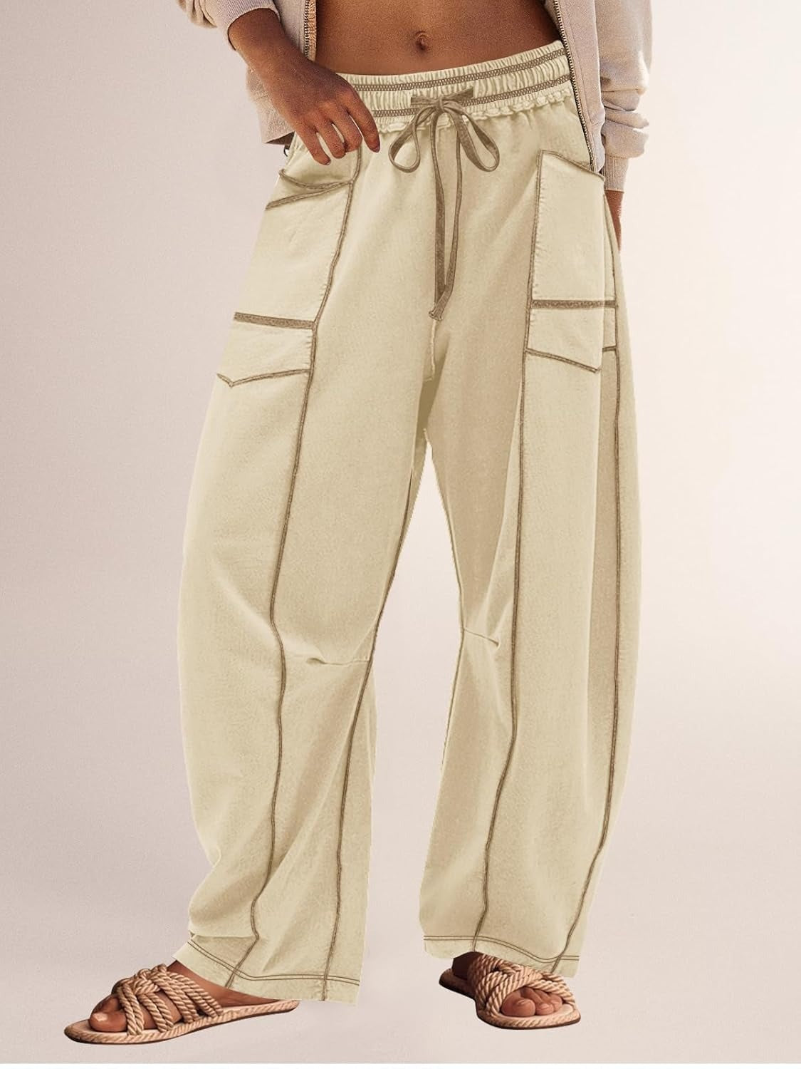 Womens Baggy Barrel Pants Wide Leg Lounge Drawstring Sweatpants with Pockets👖