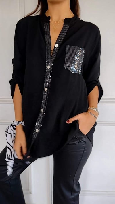 Chemise à col en V en patchwork de sequins （🔥Achetez-en 2, livraison gratuite🔥）