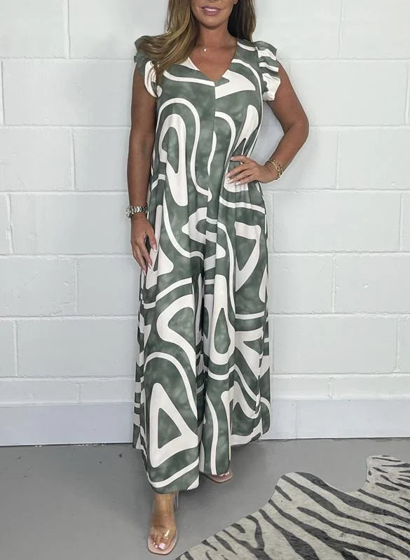 🔥Buy 2 Free Shipping🌸Women's Summer Ruffled Wide-Leg Jumpsuit With Geometric Prints