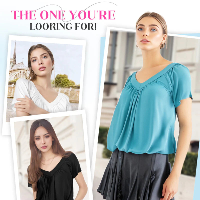 Women's Casual Pleated V-Neck Short-Sleeve Top (Buy 3 Free Shipping)