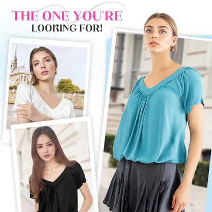 Women's Casual Pleated V-Neck Short-Sleeve Top (Buy 3 Free Shipping)