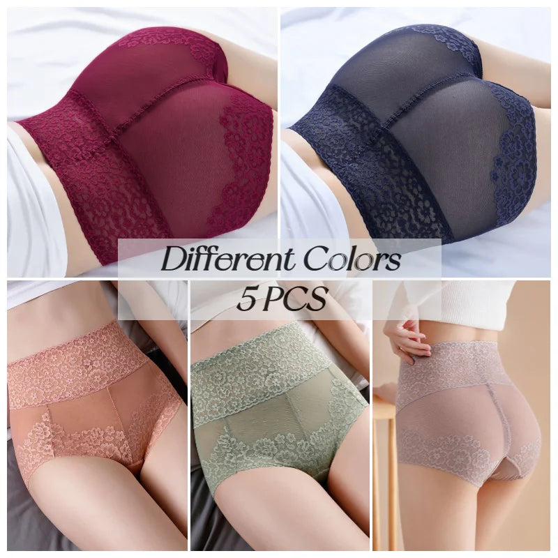 【PAYEZ 1 OBTENEZ 5PCS】 CULOTTES SEXY EN DENTELLE TAILLE HAUTE 