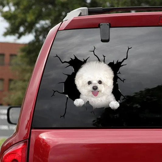 Bichon Frise Crack Car Sticker, Toilet Sticker, Fridge Sticker 10