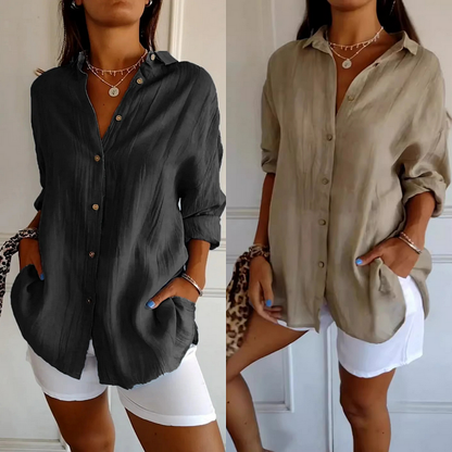 Up to 70% OFF 🌷Classic Pleated Textured Single-Breasted Lapel Shirt for Women 🔥 (Buy 2 Free Shipping)