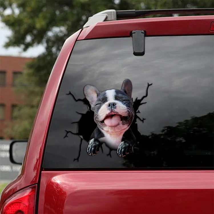 French Bulldog Crack Car Sticker, Toilet Sticker, Fridge Sticker (5)