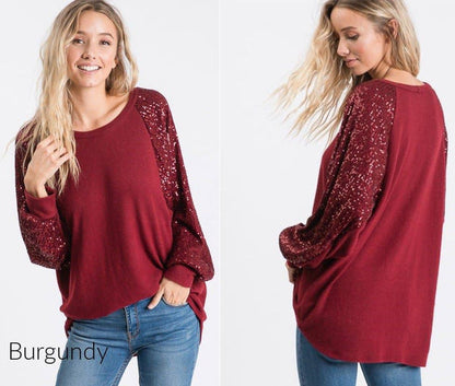 💃Sequin Stitching Women's Round Neck Loose Raglan Sleeve Top