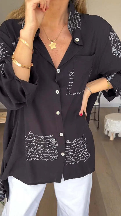 Camisa con solapa de moda con estampado de letras (compre 2 envío gratis)