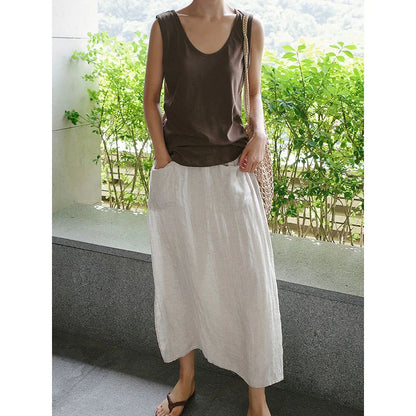 Slit linen culottes one-piece double-layer casual nine-point wide-leg culottes