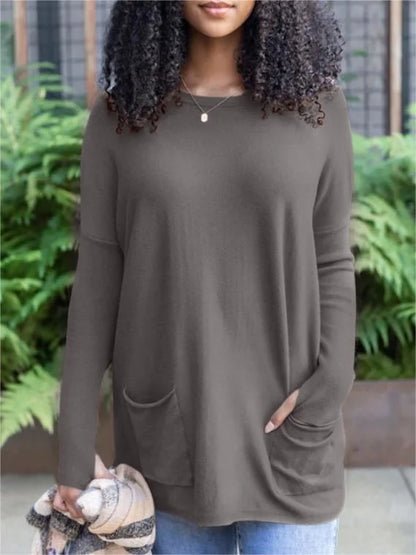 LONG SLEEVE THUMBHOLE SWEATER POCKET TUNIC BUY 2 FREE SHIPPING