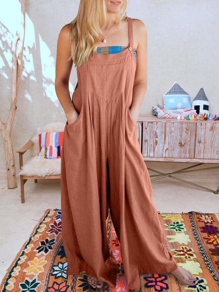 Last Day 70% OFF🔥Women's Sleeveless Wide Leg Jumpsuit with Pockets