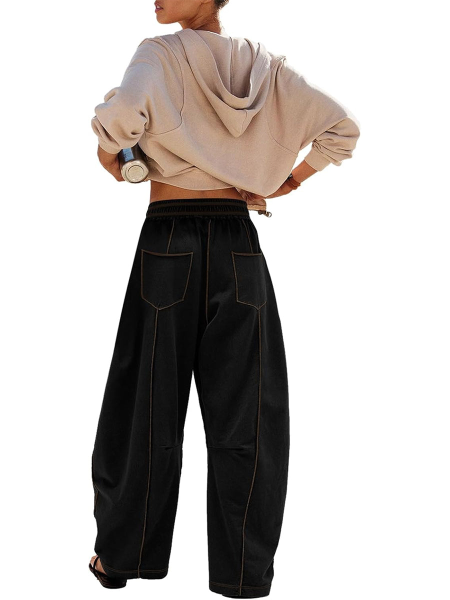 Womens Baggy Barrel Pants Wide Leg Lounge Drawstring Sweatpants with Pockets👖