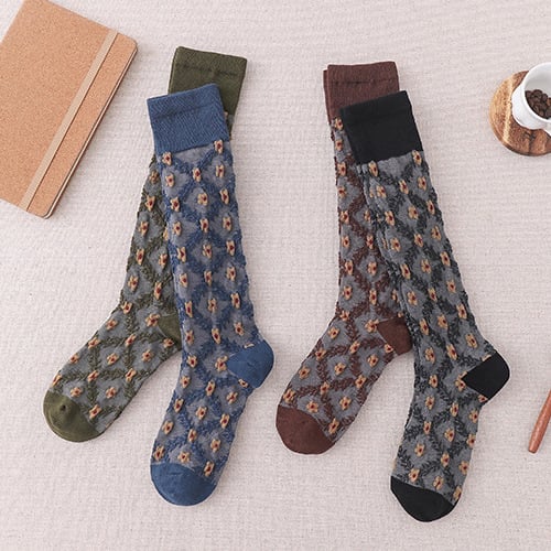 Sale 50%OFF-4 Pairs Womens Floral Long Cotton Socks