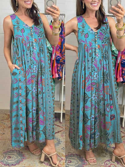 🔥Hot Sale - 70% OFF🎁Vintage floral print loose sleeveless jumpsuit