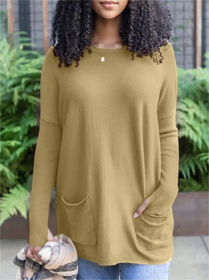 LONG SLEEVE THUMBHOLE SWEATER POCKET TUNIC BUY 2 FREE SHIPPING