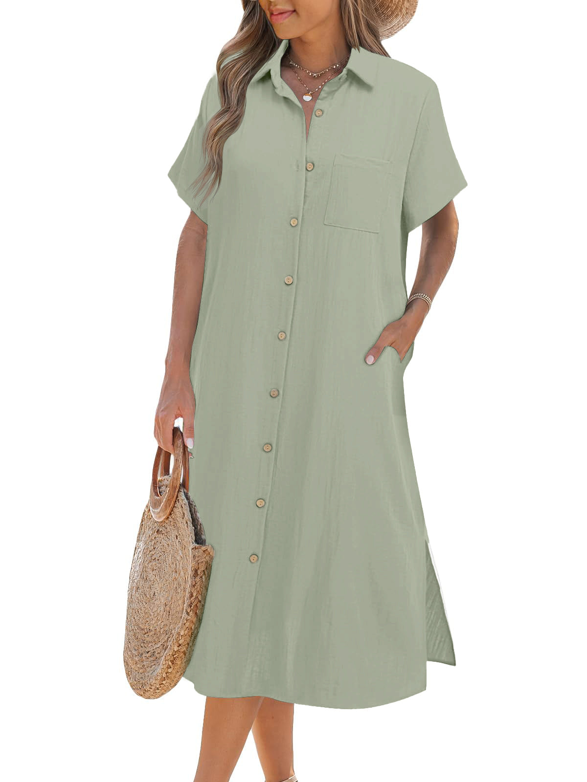 Women's Button Down Short Sleeve Shirt Dress (Buy 2 Free Shipping)