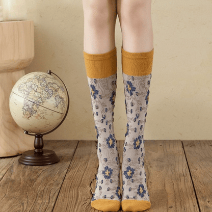 Sale 50%OFF-4 Pairs Womens Floral Long Cotton Socks