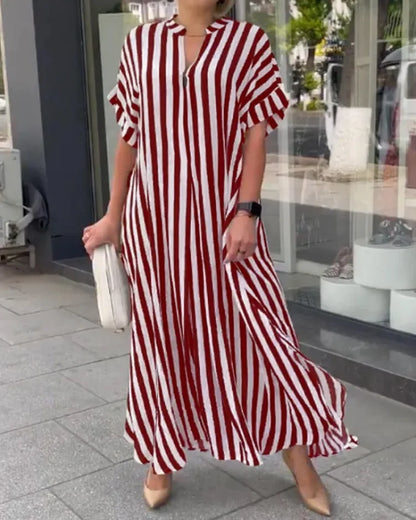 V-neck Shirt Dress in Stripe Print