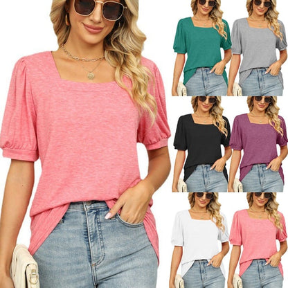 💝Square Neck T-shirt with Puff Sleeves