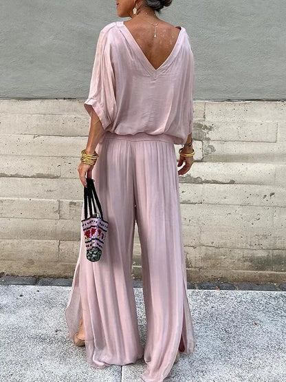 Elegant chiffon wide-leg pants two-piece set