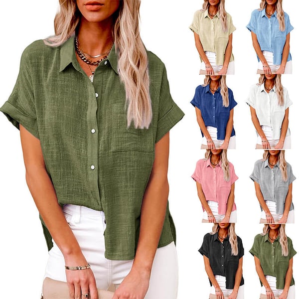 Solid color linen casual loose shirt short