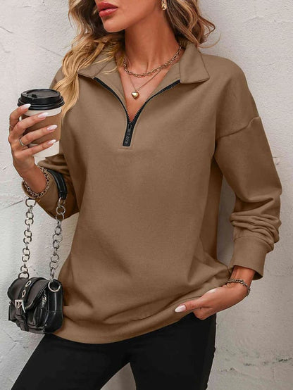 ⏰Hot Sale-Womens Zip-Up Dropped Shoulder Sweatshirt(Buy 2 Free Shipping)