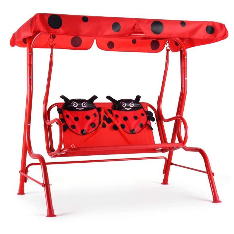 All-Weather kids Patio Swing, 2-Seater Porch Swing Lounge Chair Hammock w/Removable Canopy, Outdoor Swing Bench Christmas Festival Gift Black Friday Cyber Monday