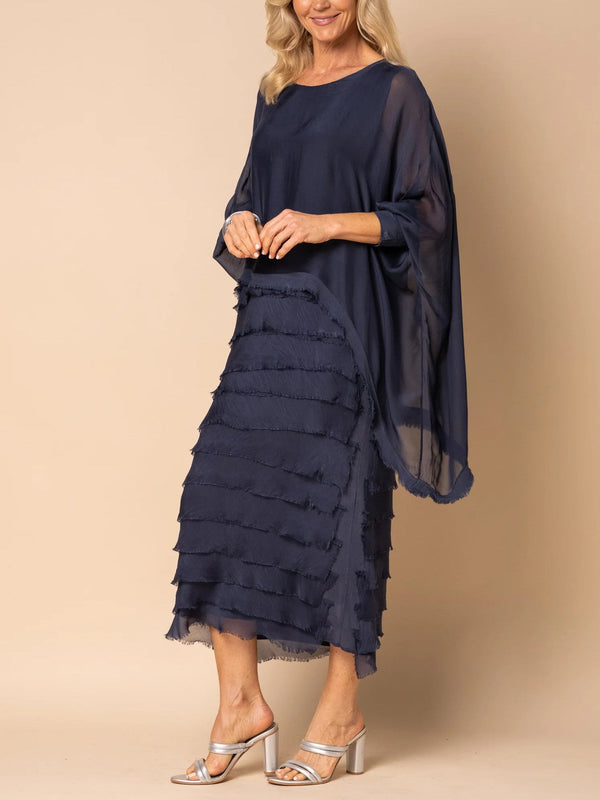 Frayed Trim Tiered Midi Dress