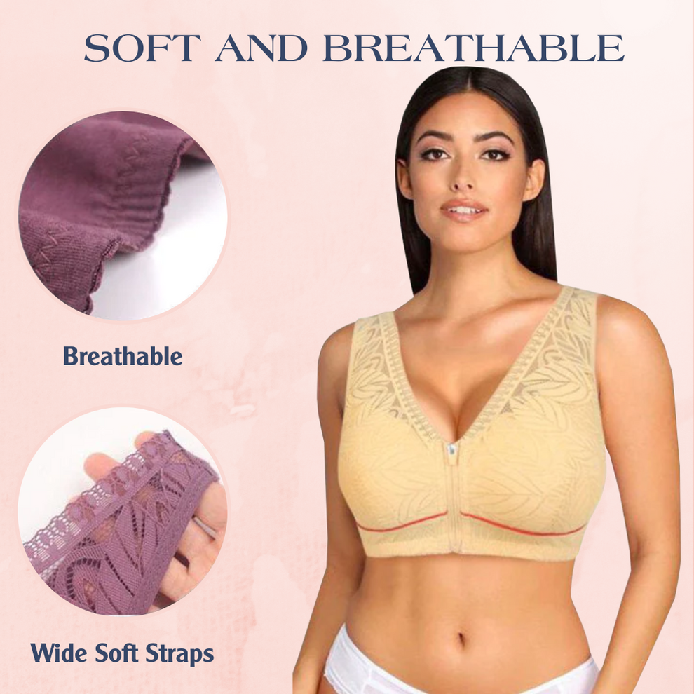 BUY 1 GET 2 FREE(Please add 3 pcs to cart)-Leaf Lace Bra Wireless Front Zipper Bra Large Size For Women