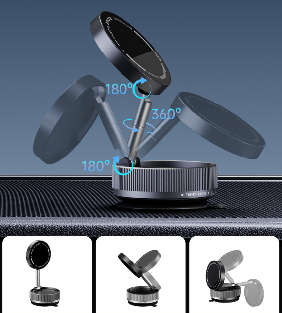 🚗📱Magnetic Phone Mount, Suction Car Phone Holder, Vacuum Phone Mount with One-Step Lock