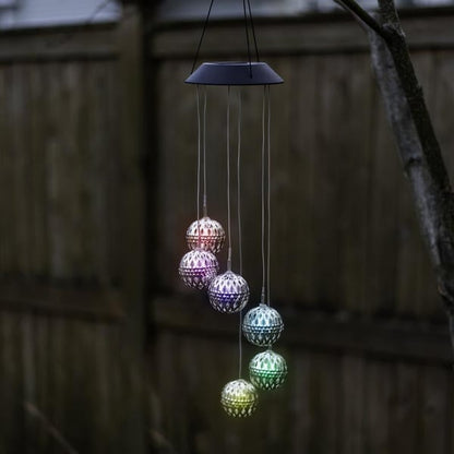 Solar Metal Orb Wind Chime Mobile - Rainbow Color Changing LED Lights