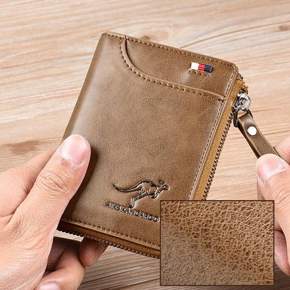 (🎁2024-Gran oferta navideña🎁) Cartera para hombre con cremallera, monedero de cuero genuino (PROTECCIÓN RFID)