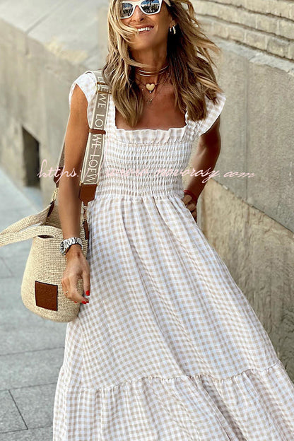 Singing Solo Multi Plaid Smocked Bust Maxi Dress