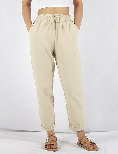 🔥Plus Size Solid Color Elastic Waist Loose Cropped Trousers