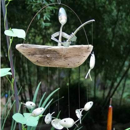 Last day 80% off❤️Handmade Fisherman Man Spoon Fish Sculpture Wind Chime