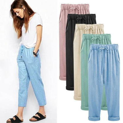 🔥Plus Size Solid Color Elastic Waist Loose Cropped Trousers