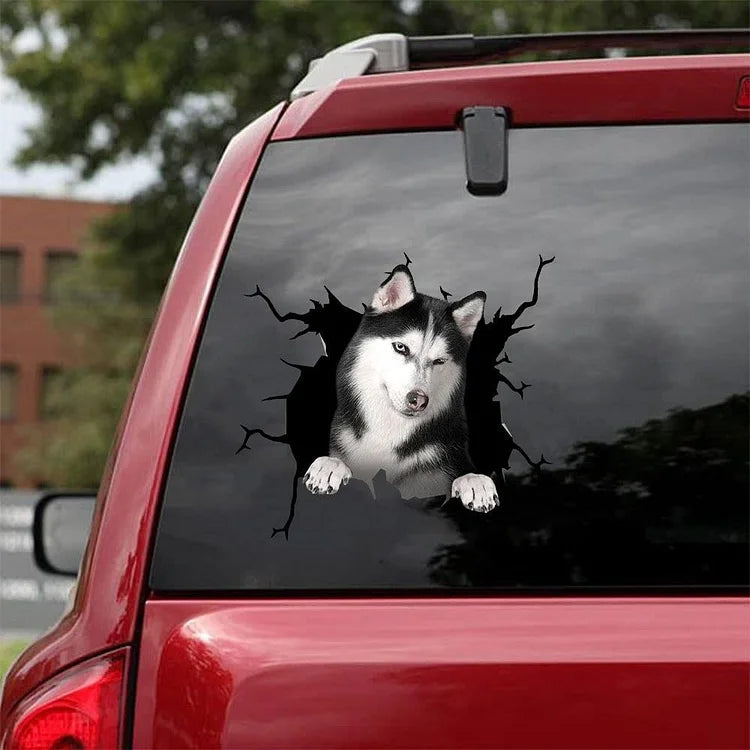 Siberian Husky Crack Car Sticker, Toilet Sticker, Fridge Sticker 9