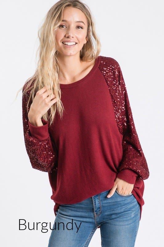 💃Sequin Stitching Women's Round Neck Loose Raglan Sleeve Top