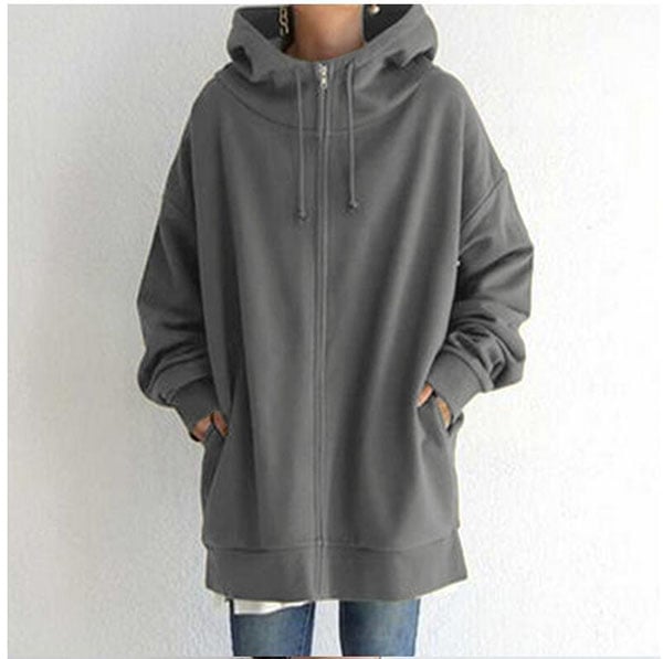 Women's Autumn/Winter Sweater Zipper Hooded Long Plus Sweater