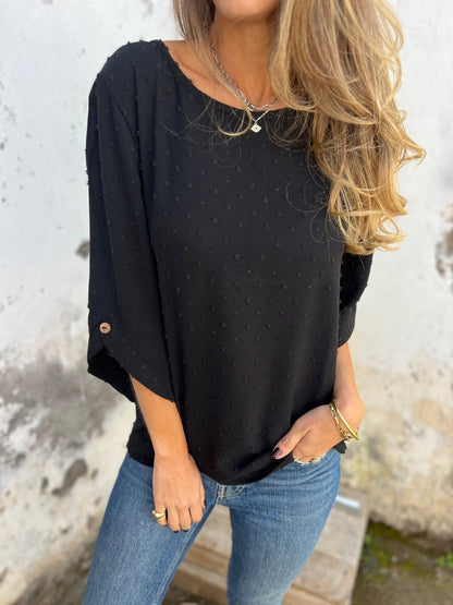 Dot Round Neck Half Sleeve Blouse