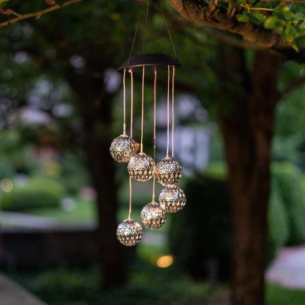 Solar Metal Orb Wind Chime Mobile - Rainbow Color Changing LED Lights