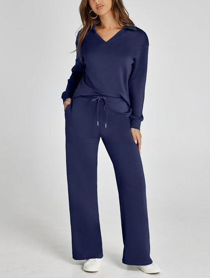 Women's Casual Polo Top and Wide Leg Pants Matching Sets (Buy 2 Free Shipping)