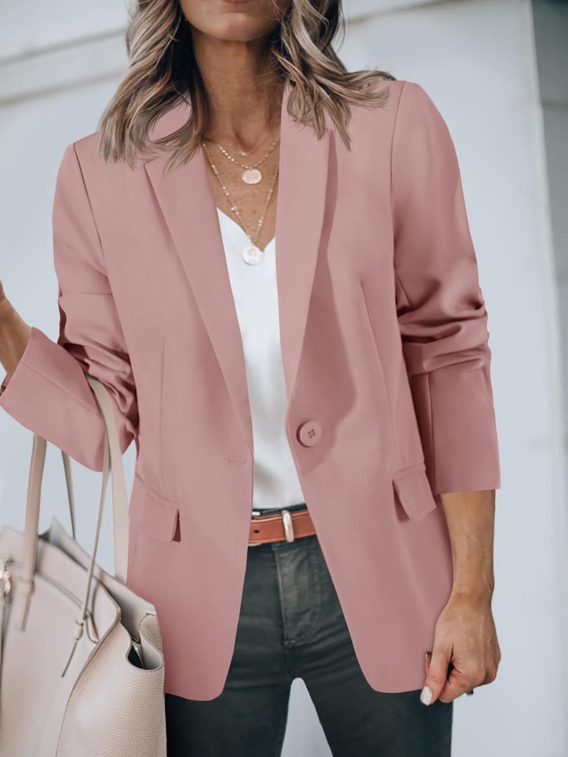 HOT SALE Women's Casual Button Open Front Pocket Blazers Jacket (Buy 2 Free Shipping)