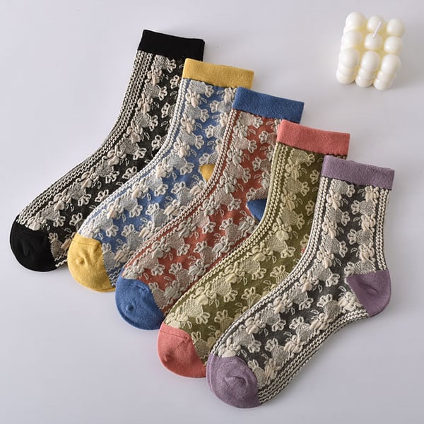 Sale 50%OFF-5 Pairs Women's Vintage Embossed Cotton Socks