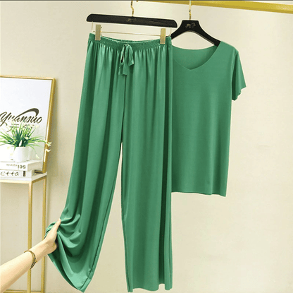 🎉LAST DAY 70% OFF - 🔥Soft Comfortable Ice Silk Short Sleeve T-Shirt Two Piece Set Loose Wide-leg Pants