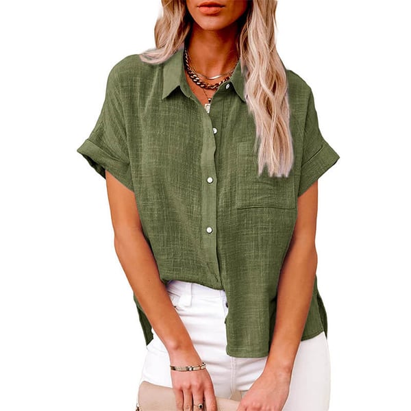 Solid color linen casual loose shirt short