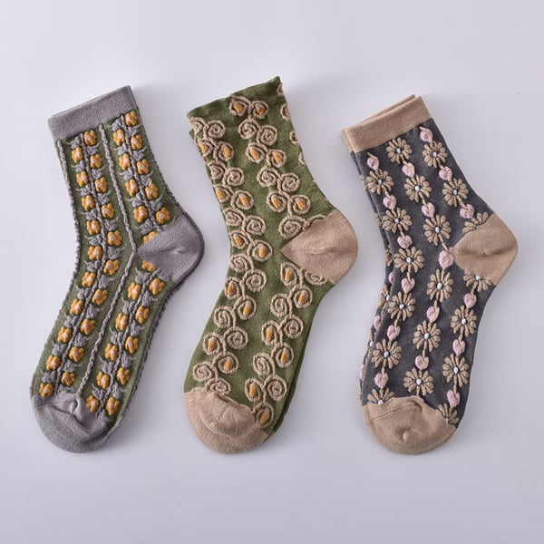 Sale 50%OFF-5 Pairs Women's Embossed Floral Cotton Socks