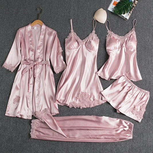 Conjunto de pijama de seda de 5 piezas (compre 2 envío gratis)